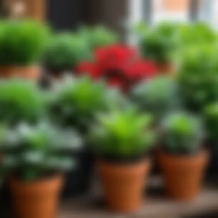 Close-up of a variety of potted plants showcasing different prices