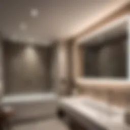 Brightly lit bathroom ceiling with recessed lights