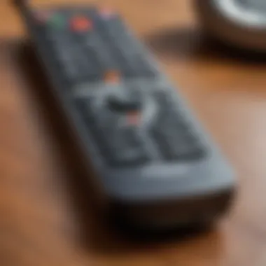 Close-up view of remote programming buttons