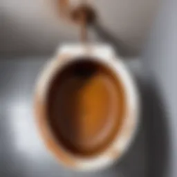 Rusty toilet bowl with stains