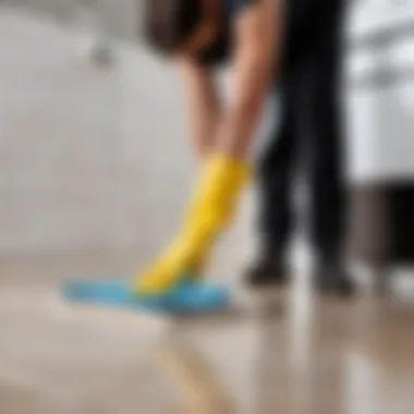 Person applying a silicone remover product to tile