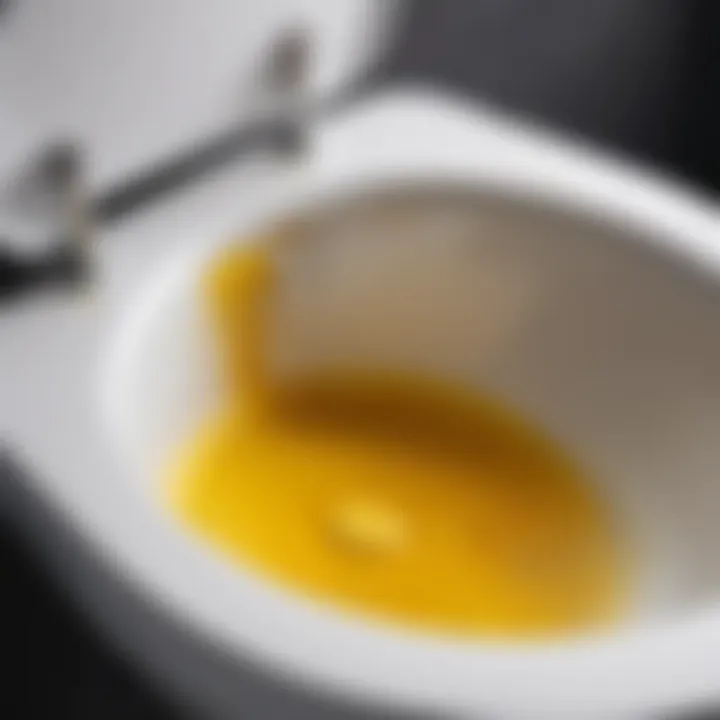 Close-up of toilet bowl with yellow stains