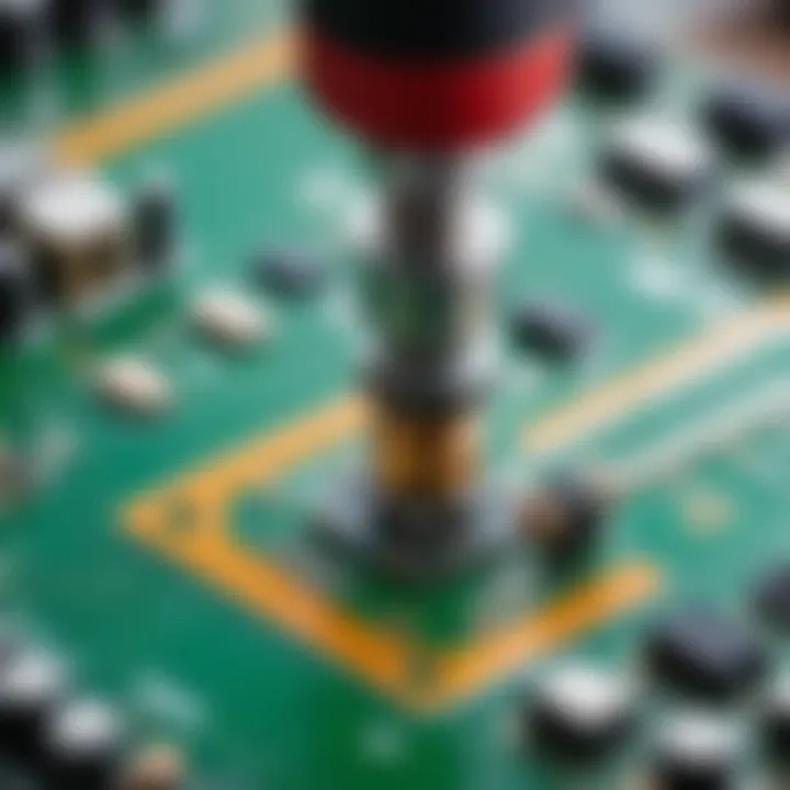 Detailed illustration of a repaired contact on a printed circuit board