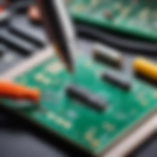 Close-up view of circuit board contact restoration tools