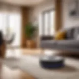 Smart robotic vacuum cleaner navigating through a living room