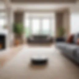 A sleek robotic vacuum cleaner navigating a modern living room