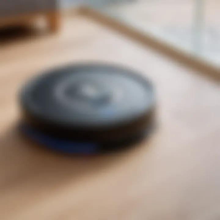 Close-up of a robotic vacuum's smart technology interface