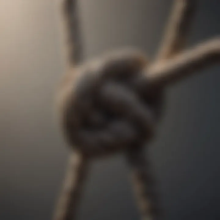 A detailed view of a properly tied climbing knot securing a harness.