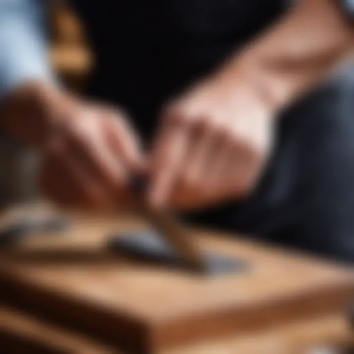 A person demonstrating the sharpening technique on a knife