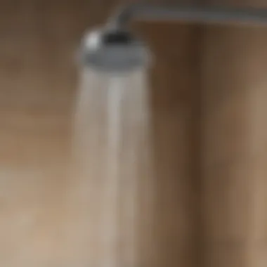 A close-up view of a showerhead demonstrating its water flow pattern