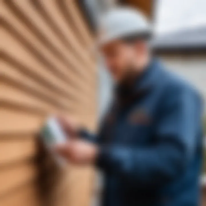 Professional inspecting the siding installation details