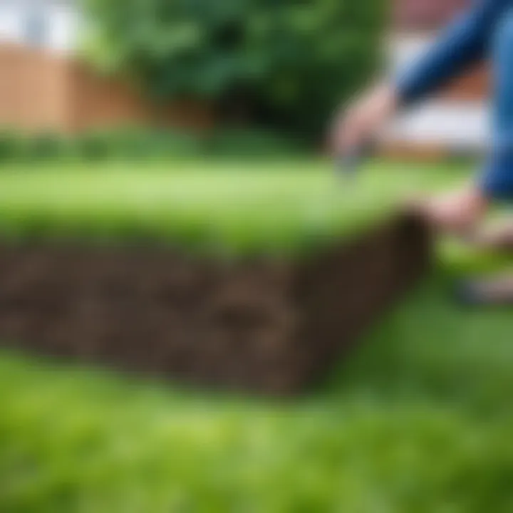 Professional installation of sod in a backyard