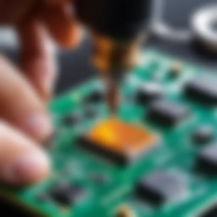 Close-up of soldering technique on a circuit board