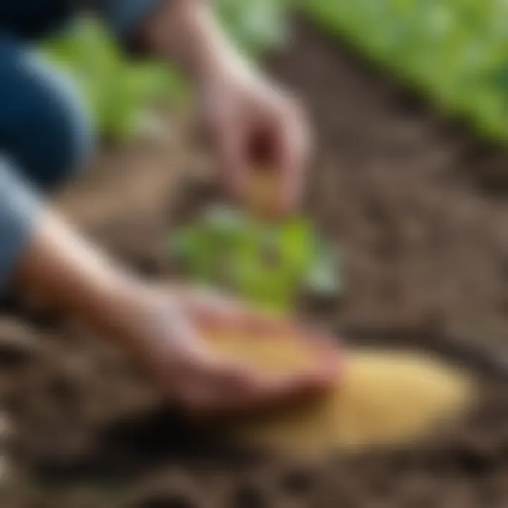 Gardener sowing white mustard seeds