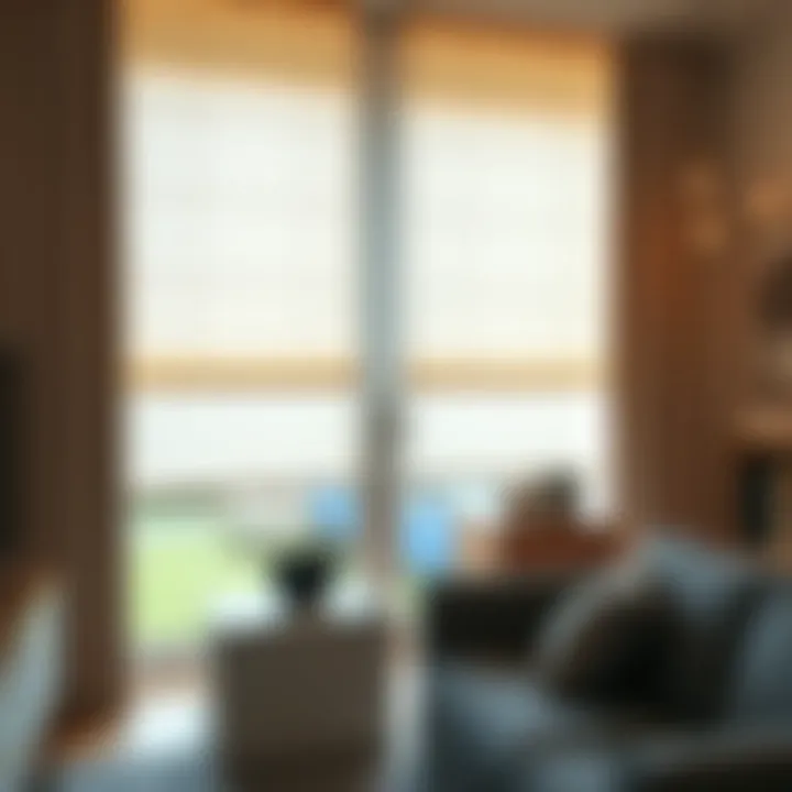 Stylish interior featuring pleated shades by the window