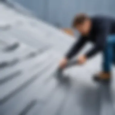 Applying Adhesive to Roofing Material Demonstration of adhesive application on roofing sheet