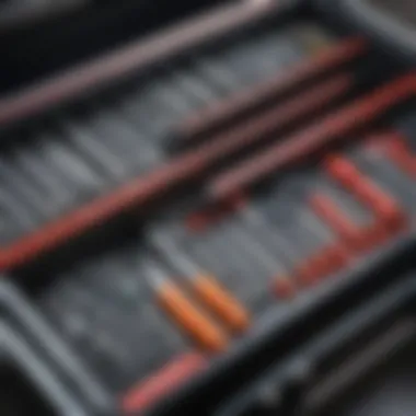 A well-organized toolbox with star bolt removal tools arranged neatly