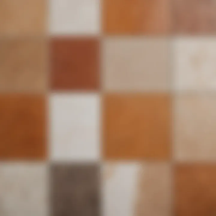 Close-up of different tile textures and finishes