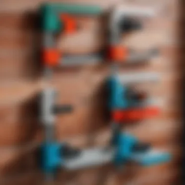 Various brands of manual tile cutters displayed together