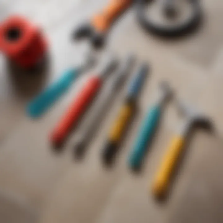 Essential tools arranged neatly for floor tiling