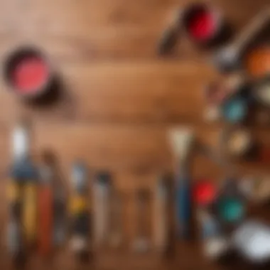 Tools and materials laid out for painting wood interiors