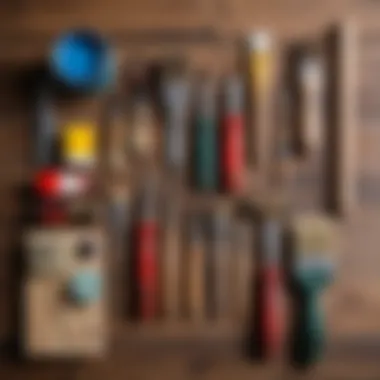 Essential Painting Tools Tools arranged for painting wood paneling effectively