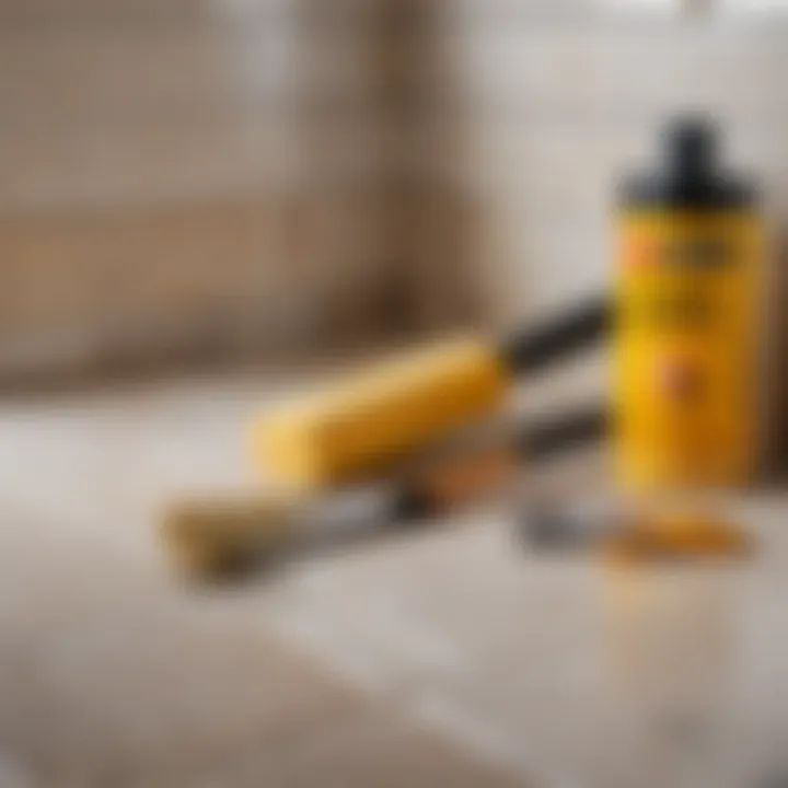 Tools and supplies for painting bathroom tiles