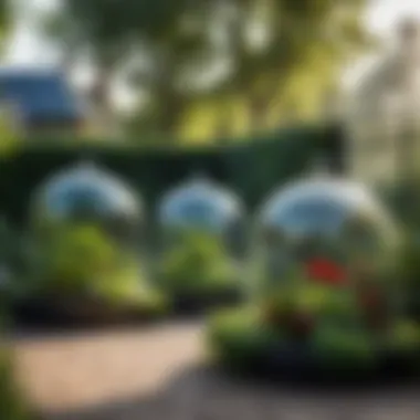 Garden with Plants Under Transparent Cloches A garden with plants protected by transparent cloches