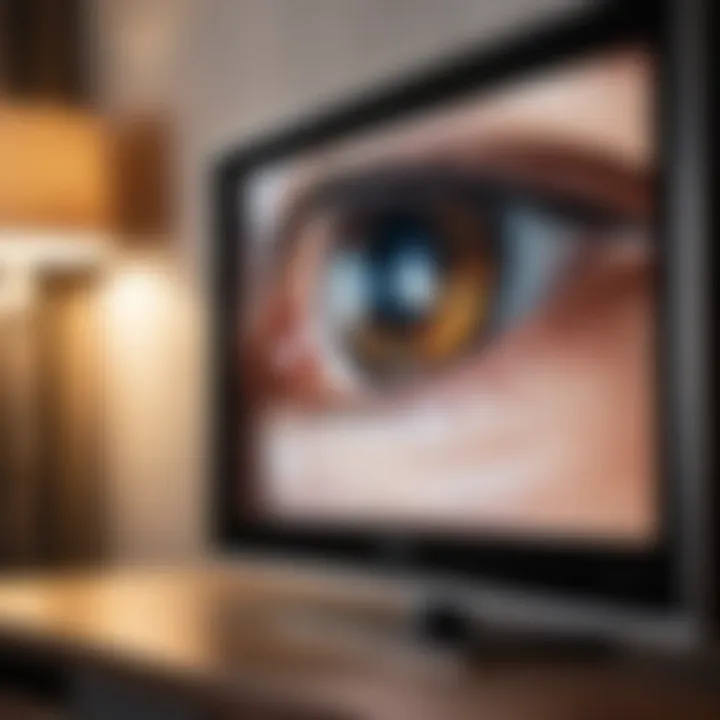 Close-up of TV screen at eye level