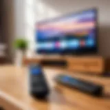 Universal remote control next to a television