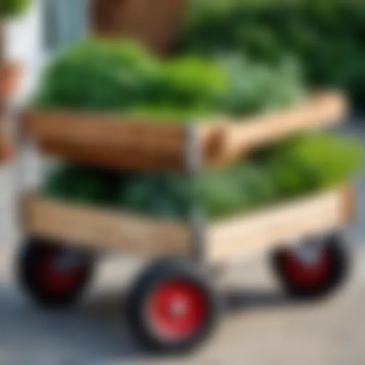 A close-up view of various garden cart types