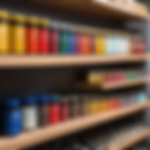 Various types of varnish options displayed on a shelf