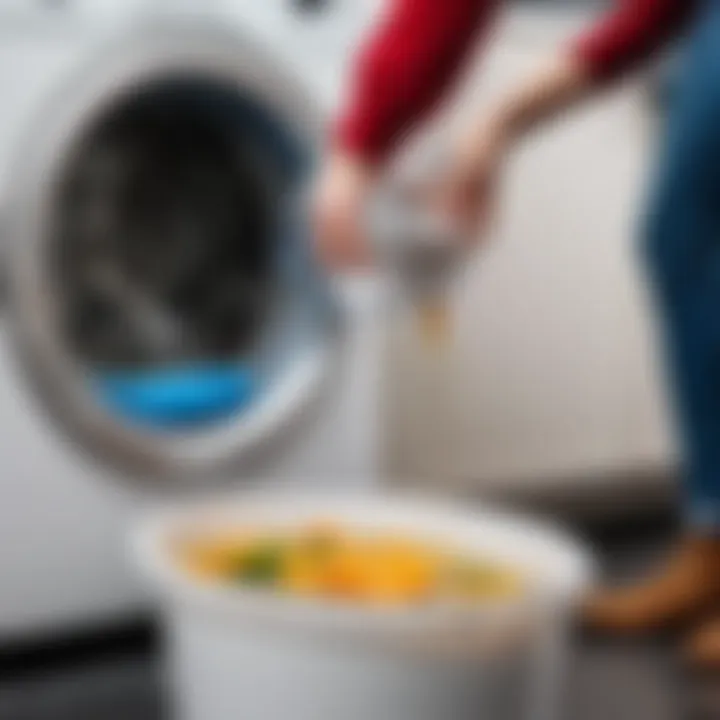 Pouring vinegar into the washing machine drum