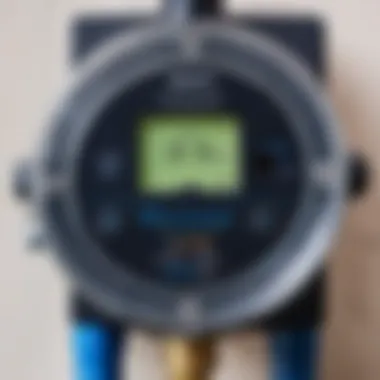 Close-up view of a modern water meter installed in a residential apartment