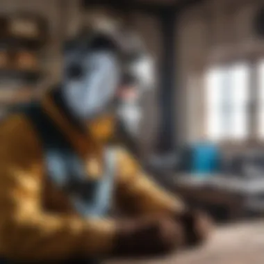 Welding Mask in Workshop Environment Welding mask being used in a workshop environment