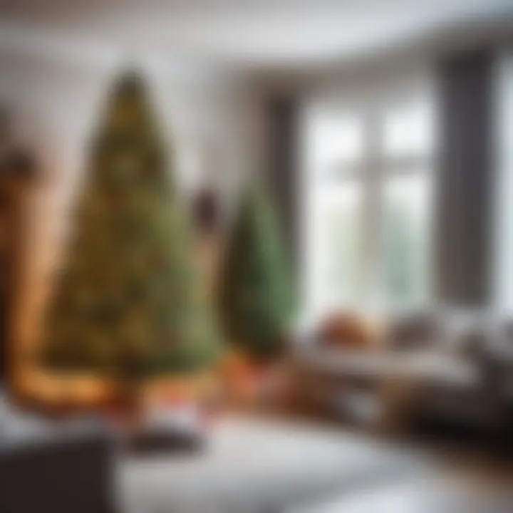 Cozy living room setting with a stunning artificial Christmas tree as the centerpiece