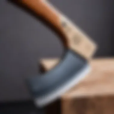 Close-up of axe features highlighting blade and handle materials