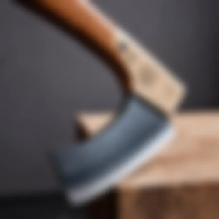 Close-up of axe features highlighting blade and handle materials