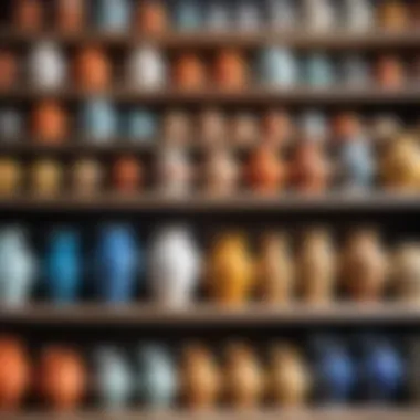 A beautifully arranged display of ceramic pots in a local store.