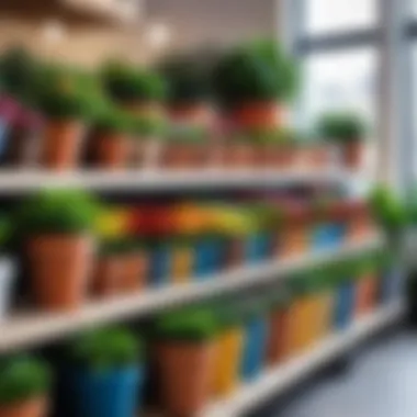 Assorted flower pots displayed in a retail store