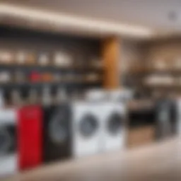 Showcasing various home appliances in a retail setting