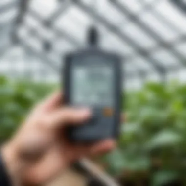 Hygrometer being used in a greenhouse