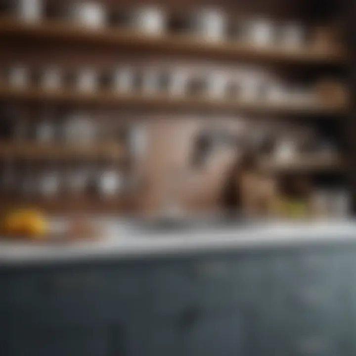 An organized display of kitchen furniture hardware in a retail environment, highlighting available options.