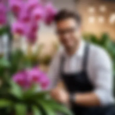 Expert Florist Sharing Orchid Care Tips An expert florist giving tips on orchid care.