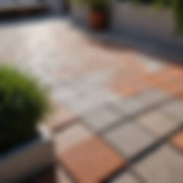 Display of paver tiles in an outdoor setting