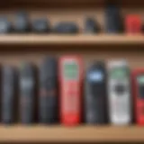 A variety of remote controls displayed on a shelf