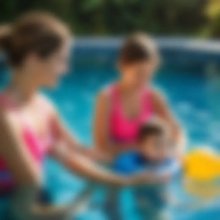 Parent helping a child put on swimming arm floats