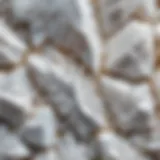 Close-up view of white quartz with unique patterns