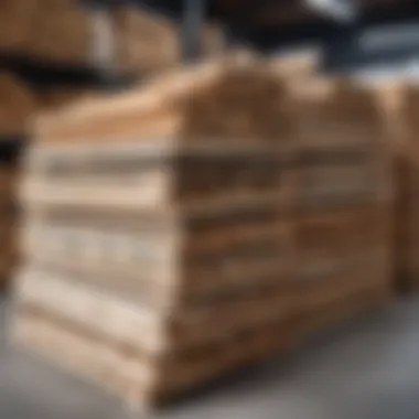 A market scene showcasing different types of wood for sale.